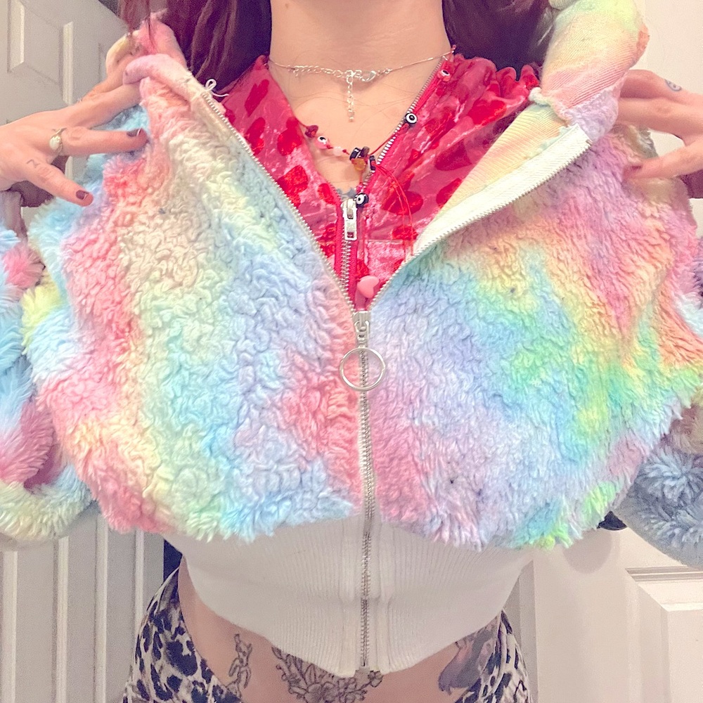 PLUSH tie dye cropped zip up hoodie